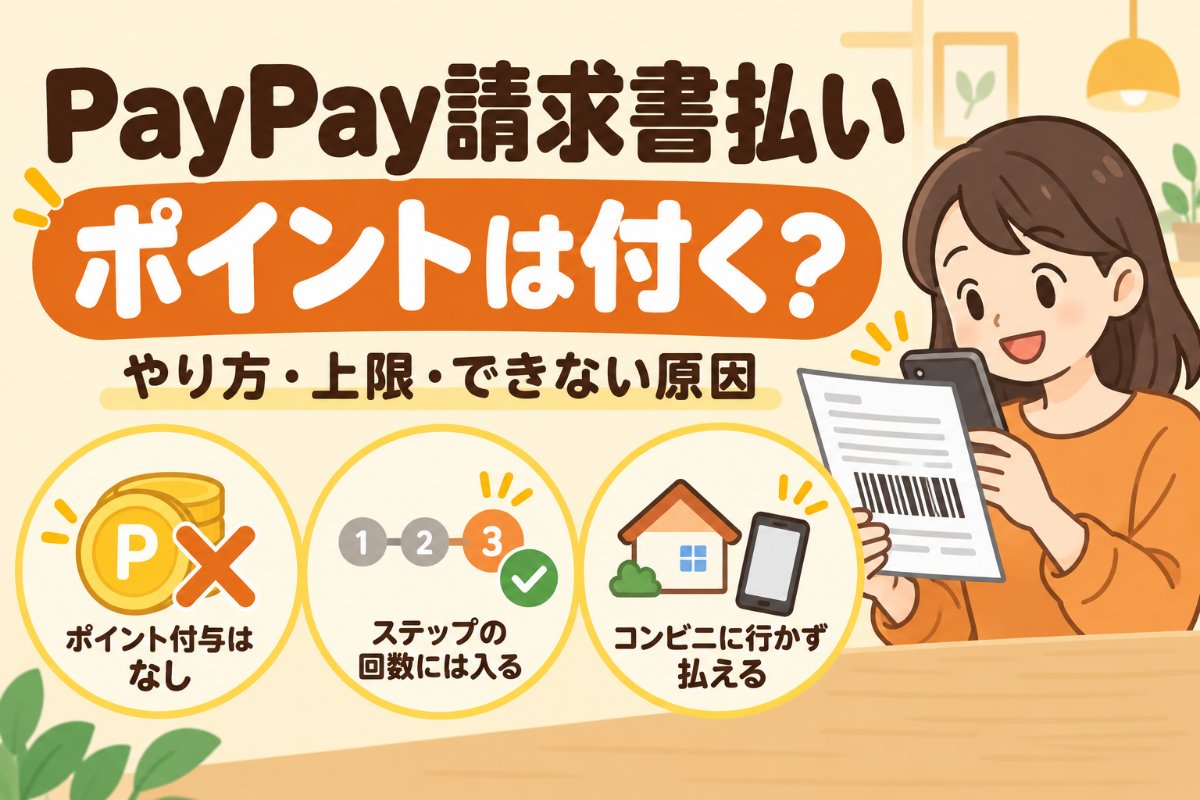 PayPay請求書払いはポイントが付く?やり方・上限・できない原因(ポイント付与はなし・ステップの回数には入る・コンビニに行かず払える)