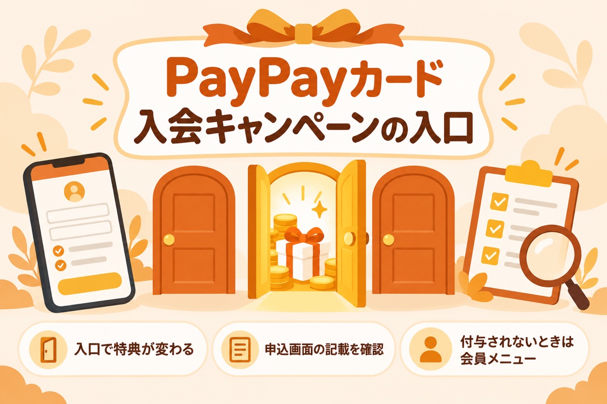 PayPayカード入会キャンペーンの入口:入口で特典が変わる・申込画面の記載を確認・付与されないときは会員メニュー