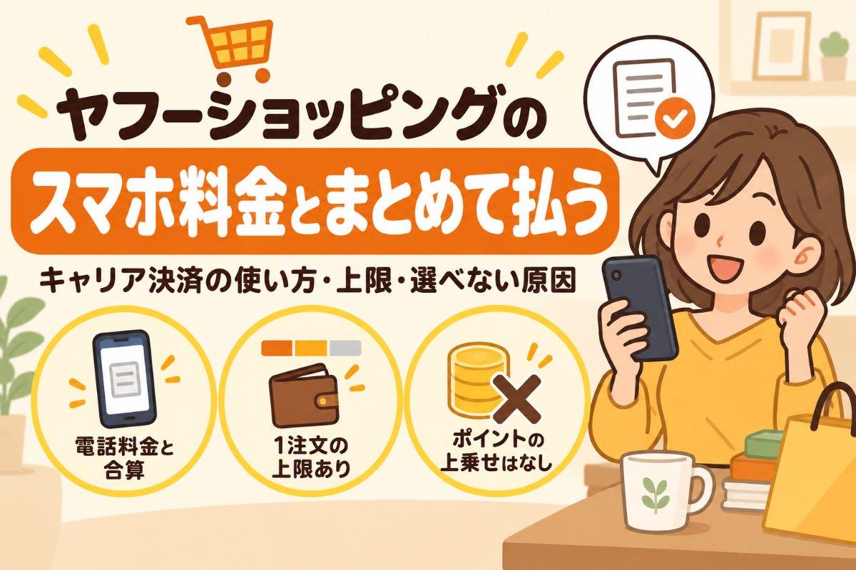 ヤフーショッピングでスマホ料金とまとめて払う:キャリア決済(d払い)の使い方・上限・選べない原因(電話料金と合算・1注文の上限あり・ポイントの上乗せはなし)