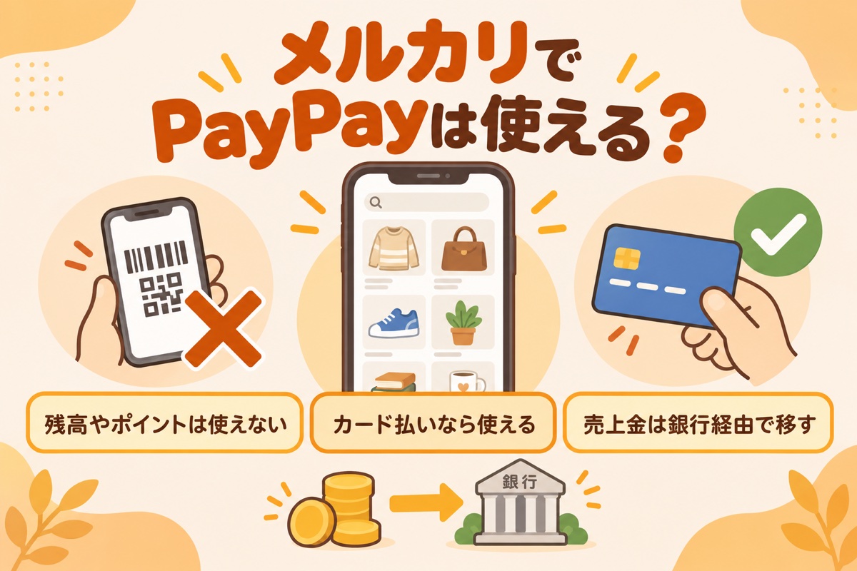 メルカリでPayPayは使える？残高やポイントは使えない・カード払いなら使える・売上金は銀行経由で移す