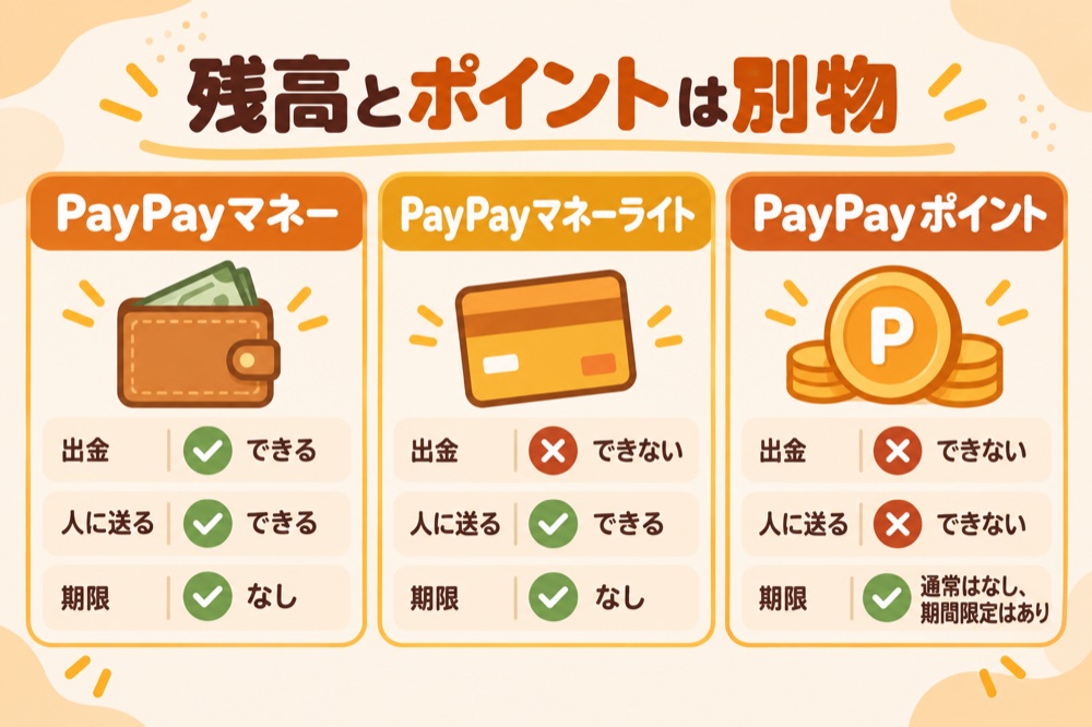 残高とポイントは別物:PayPayマネー・マネーライト・ポイントの違い