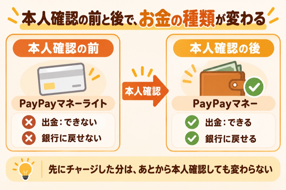 本人確認の前と後で、お金の種類が変わる:PayPayマネーライトとPayPayマネー