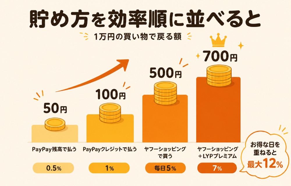 PayPayポイントの貯め方を効率順に並べた一覧（ヤフーショッピングが最上位）