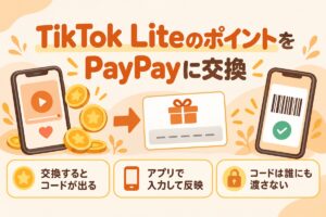 TikTok LiteのポイントをPayPayに交換：交換するとコードが出る・アプリで入力して反映・コードは誰にも渡さない