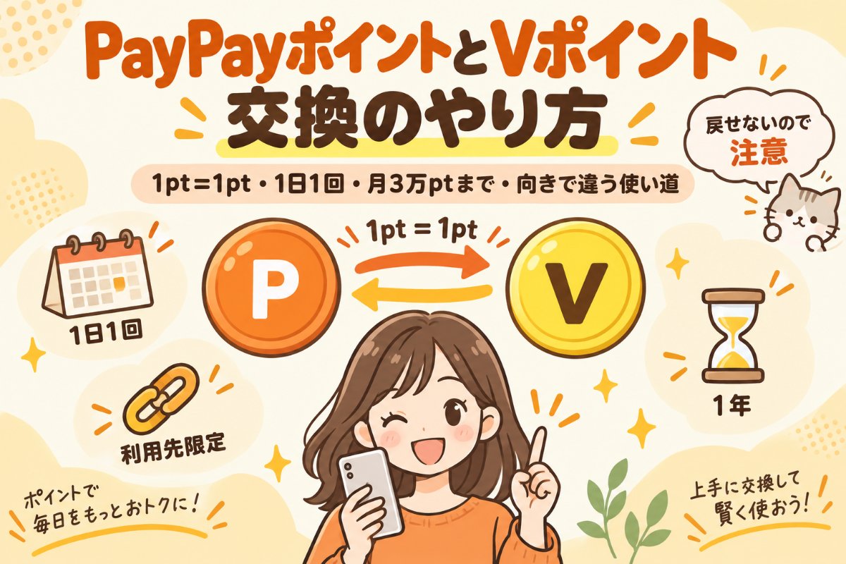 PayPayポイントとVポイントの交換のやり方|1pt=1pt・1日1回・月3万ptまで・向きで違う使い道