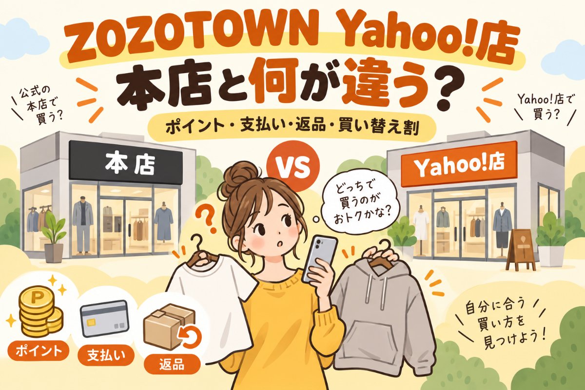 ZOZOTOWN Yahoo!店と本店の違い(ポイント・支払い・返品・買い替え割)